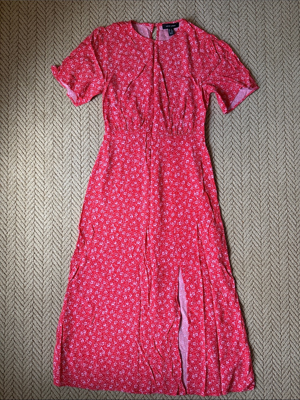 New Look Red Floral Maxi Dress with Short Sleeves